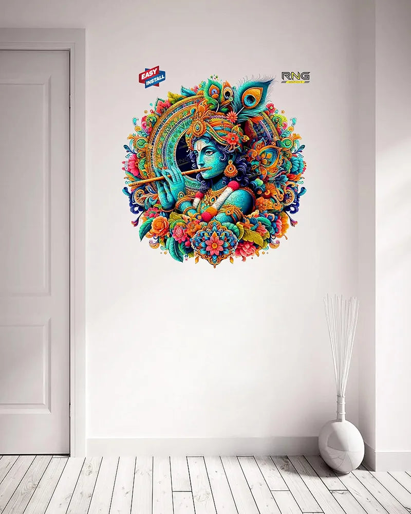 Rng Graphics Pvc Vinyl Vibrant Little Krishna Wall Art krishna Wall Sticker Multicolor 51 Cm X 48 cm DW-147L