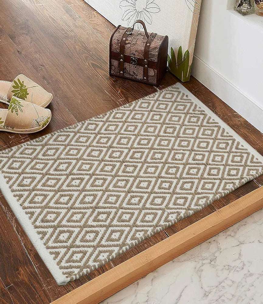 The Home Talk Weaved Cotton Rectangular Carpets Contemporary Decorators Area Rugs for Bedroom Beige