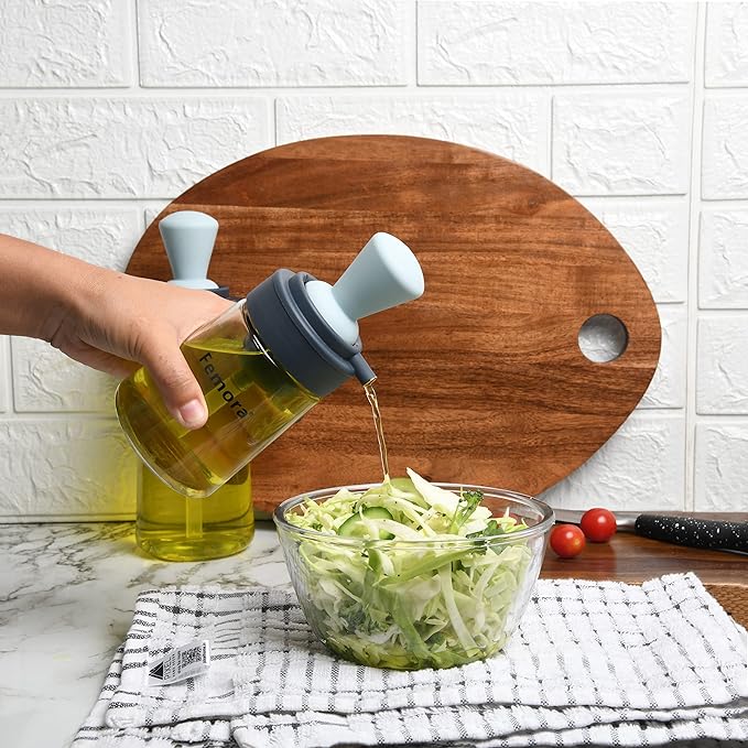 Femora Glass Oil Dispencer Bottle With Silicone Brush, Dropper | 350 Ml | Pack of 1 | Grey