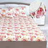 Divine Casa Floret 100% Cotton King Fitted Bedsheet 144 TC Deep Pocket Design Soft & Breathable Fabric Colour Rosy Retreat