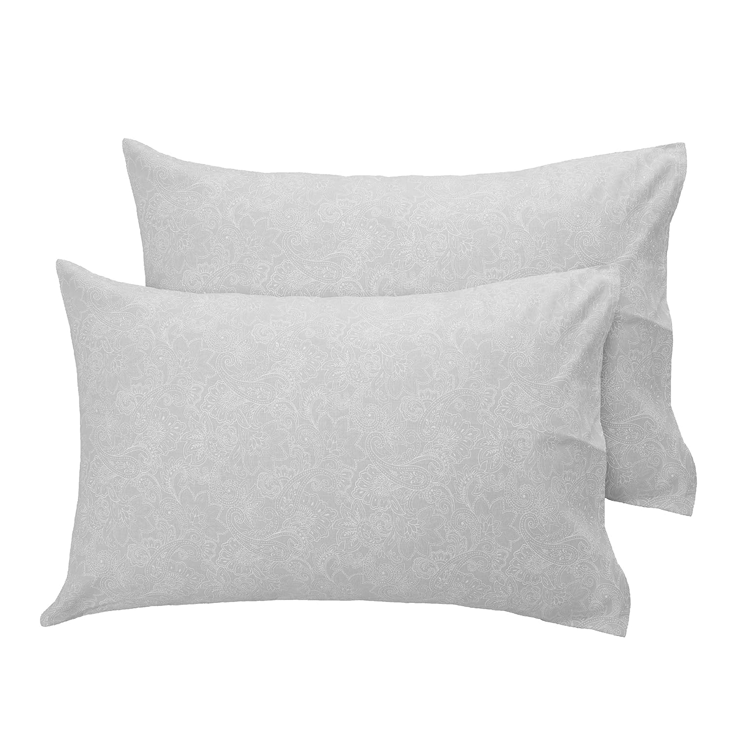 Huesland by Ahmedabad Cotton 186 TC Cotton Pillow Cover Set of 2 | Grey & White