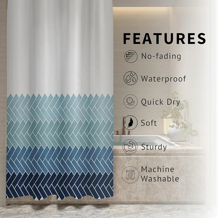 Homethreads Embrace Luxury with Our 6-Feet Long Premium Polyester Shower Curtain with 12 Hooks for a Lavish Bathroom Blue Colour