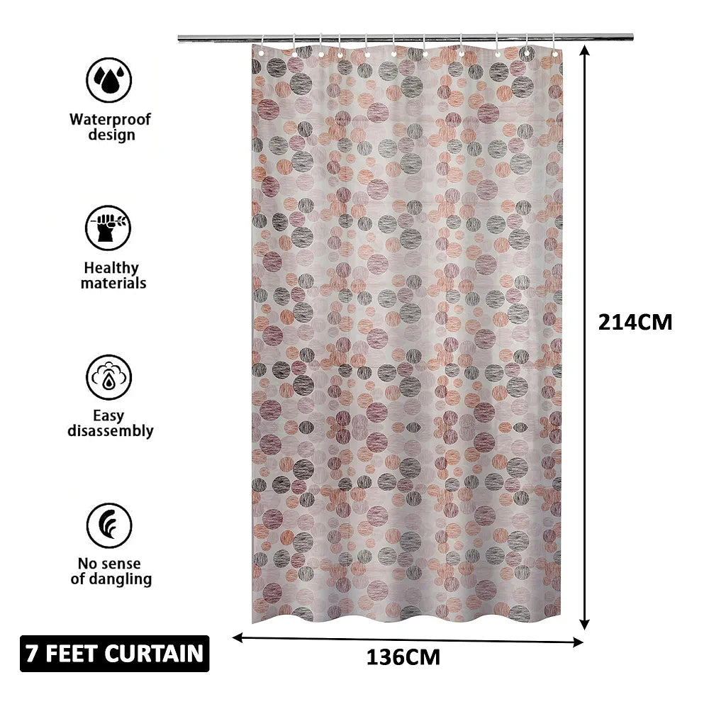 Kuber Industries Shower Curtain Bathroom Shower Curtain 8 Rings Curtain Multi Dot Orange