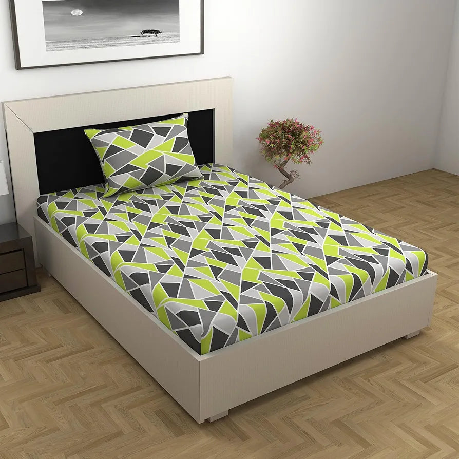 Divine Casa 100% Cotton Bedsheet for Single Bed, 144 TC Bedsheet Single Size Bed Cotton with 1 Pillow Cover Lime Grey