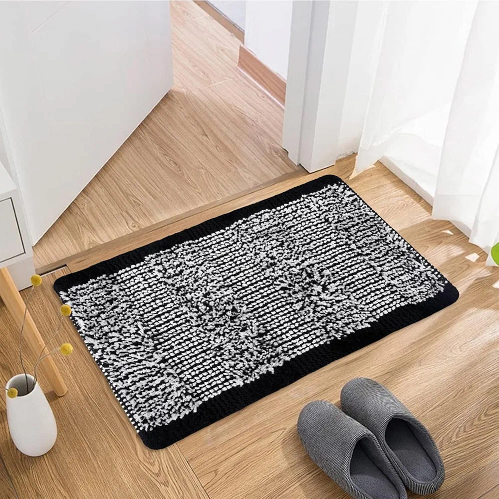 Kuber Industries Door Mat White Cut Loop Doormat Microfiber Entrance Mat Black Colour