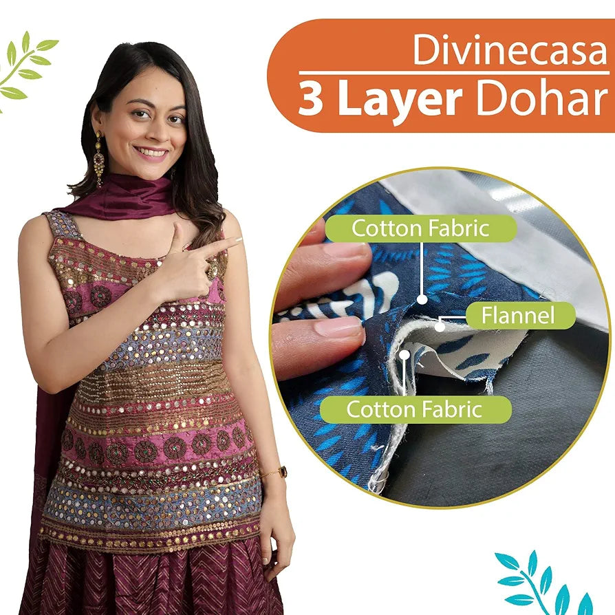 Divine Casa 120 GSM Super Soft Glace Cotton 3 Layer Breathable Single AC Quilt Reversible Blanket TC - 120 Colour Blue and Green