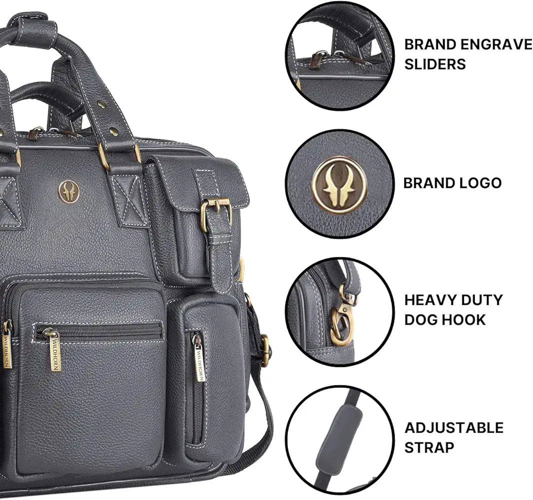 WildHorn Leather Laptop Bag for Men/Office Bag for Men | Fits Upto 15.6 Inch Laptop/MacBook | Laptop Messenger Bag/Leather Bag for Men I Dimension : L-16 inch W-4 inch H-13 inch