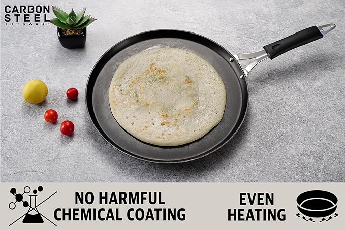 Sumeet Super Smooth Pre Seasoned Carbon Steel (Iron) Flat Tawa for Dosa 26cm Black