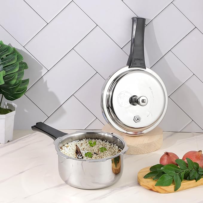 Vinod Platinum Triply Stainless Steel Outer Lid Pressure Cooker - 1. 5 Litres | Induction and Gas Stove Friendly | Silver