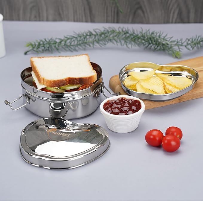 Sumeet Stainless Steel Apple Lunch Box/Tiffin - 650 ml Silver
