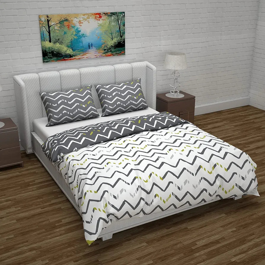 Divine Casa Micro Polyester Reversible Double Bed Queen Size Floral Printed Duvet Cover Colour Dark Blue and White