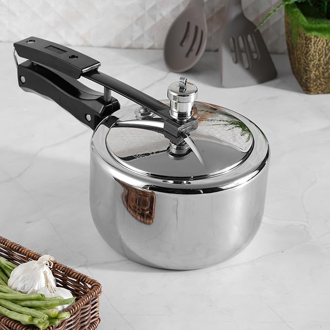 Vinod Straight Platinum Triply Stainless Steel Inner Lid Pressure Cooker - 2 Litres | Sas Bottom | Induction Ready