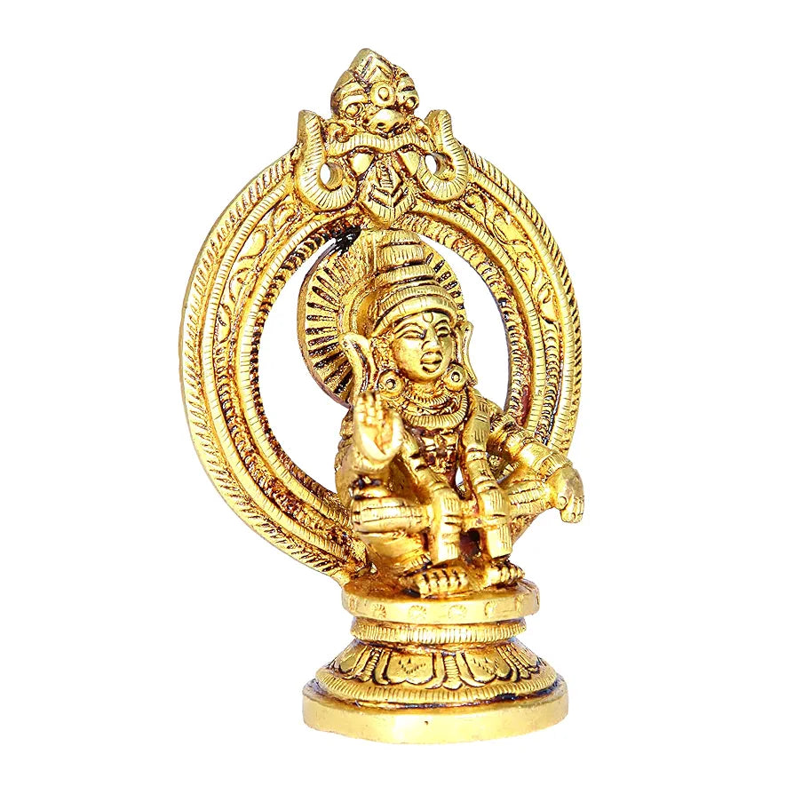 Anciently Lord Ayyappa Idol with Thiruvachi | Ayyappa Idol for Home | Ayyappa Idol with Arch | Arch Ayyappa Idol Brass, 9 CM Height, Gold Colour 1 Piece