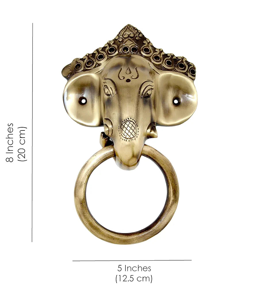 Two Moustaches Brass Ganesha Mask Door Knocker Antique Brown