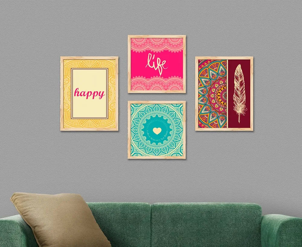 ArtX Paper Vintage Abstract Big Wall Art Frame Painting Multicolor Set of 4