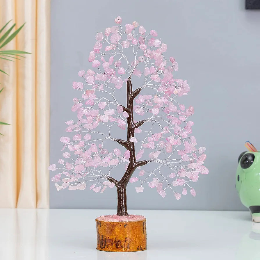 HindCraft Rose Quartz Crystal Tree Pink Stone Silver Wire