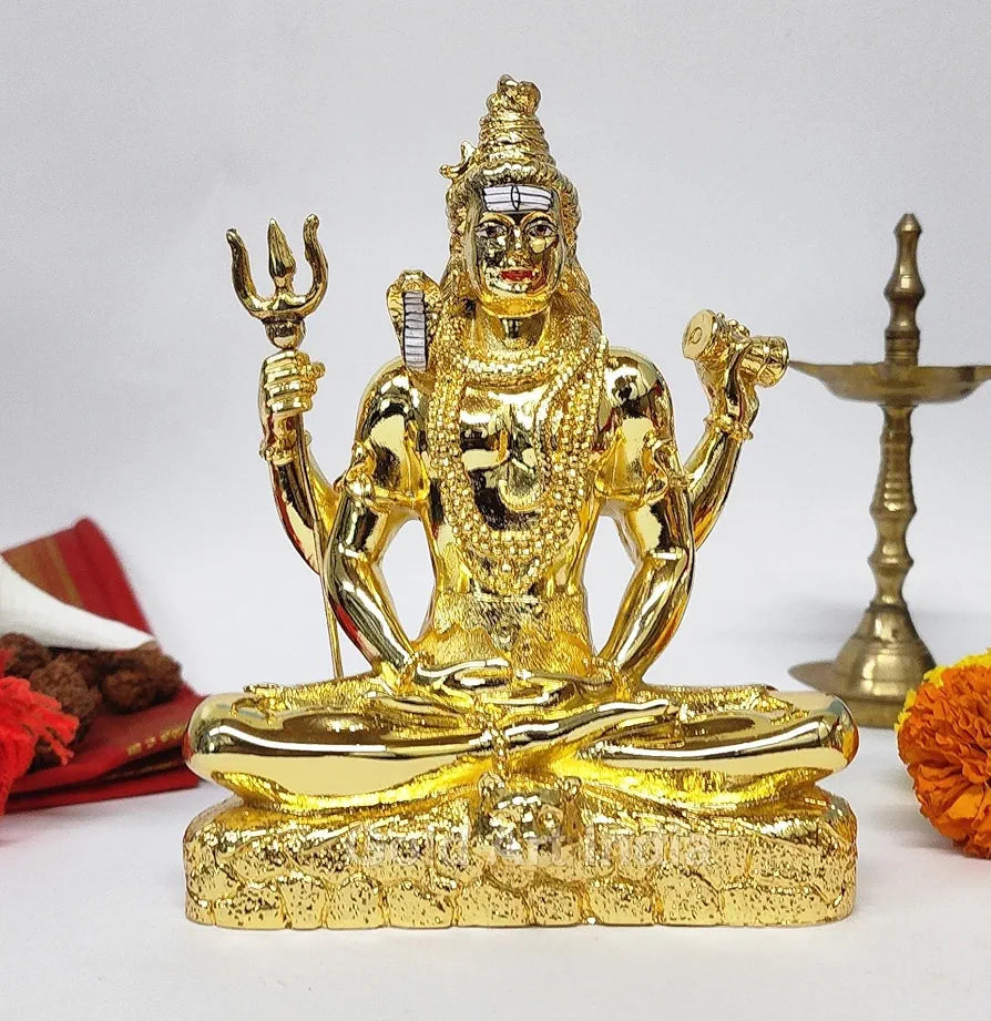 Gold Art India Lord Shiva 24K Gold Plated Idol With Trishul Gold Antique