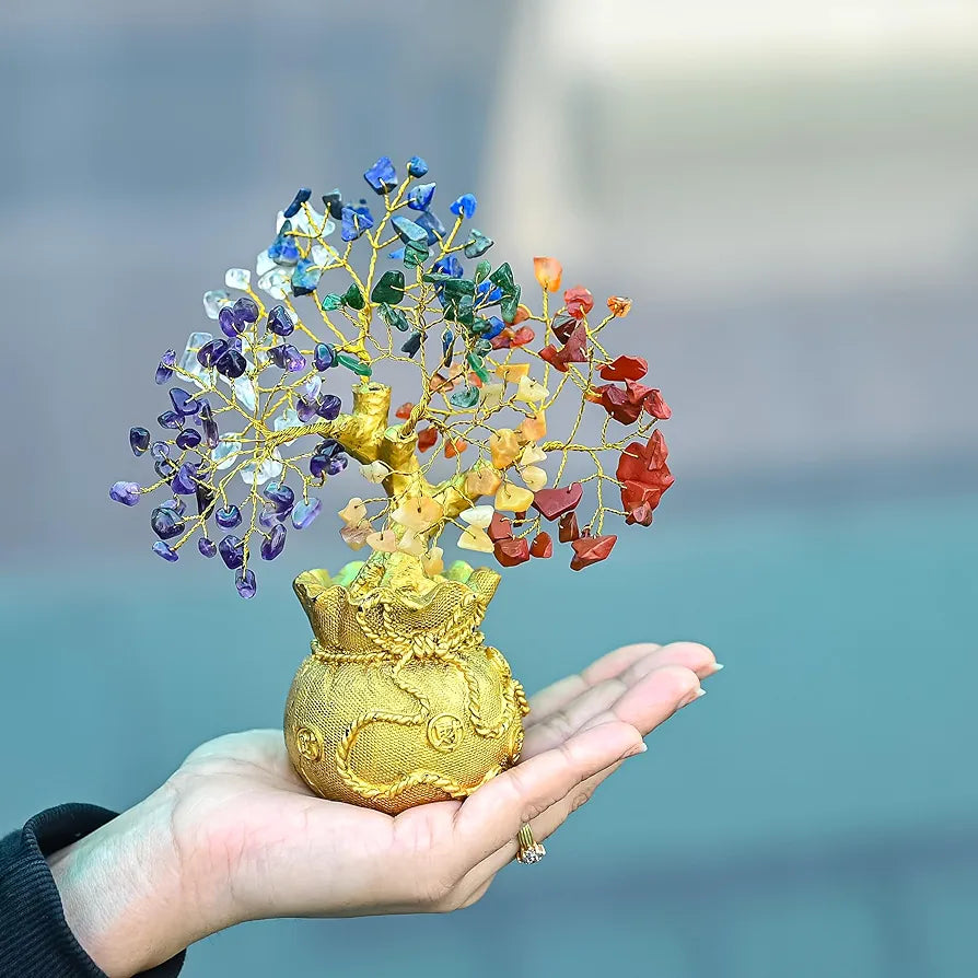 Zaicus Lucky Feng Shui 7 Chakra Tree with Golden Money Bag Base