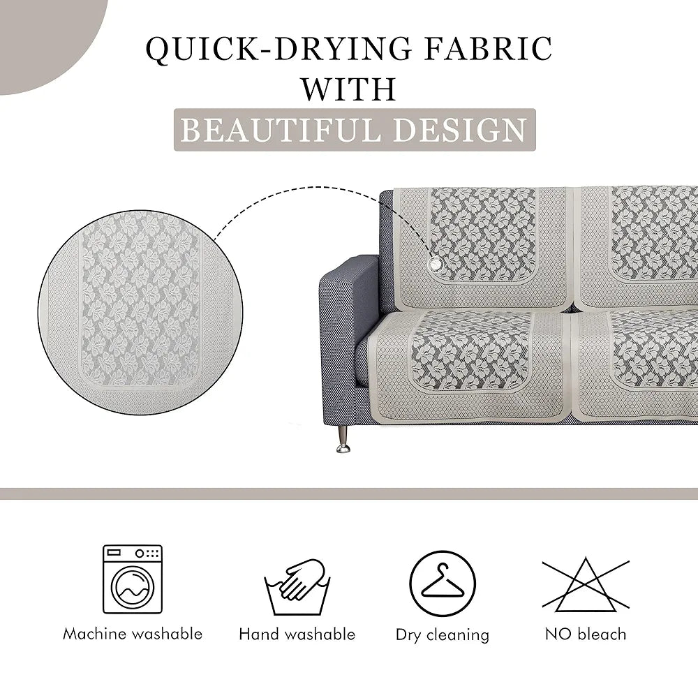 Kuber Industries Sofa Cover Net 2+1+1 Seater Sofa Slip Cover Set Plain Leonardo Flower Print Cream