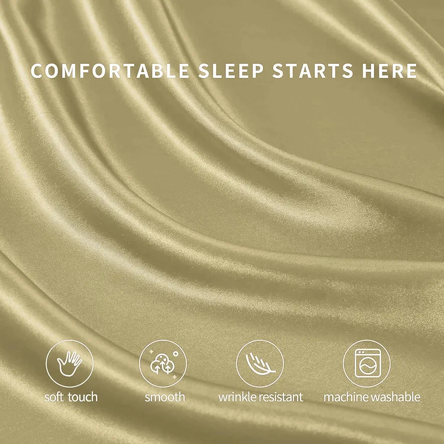 Cloth Fusion Satin Bedsheet for King Size Bed Set of 1 & 2 Pillow Covers H603 115 TC Beige