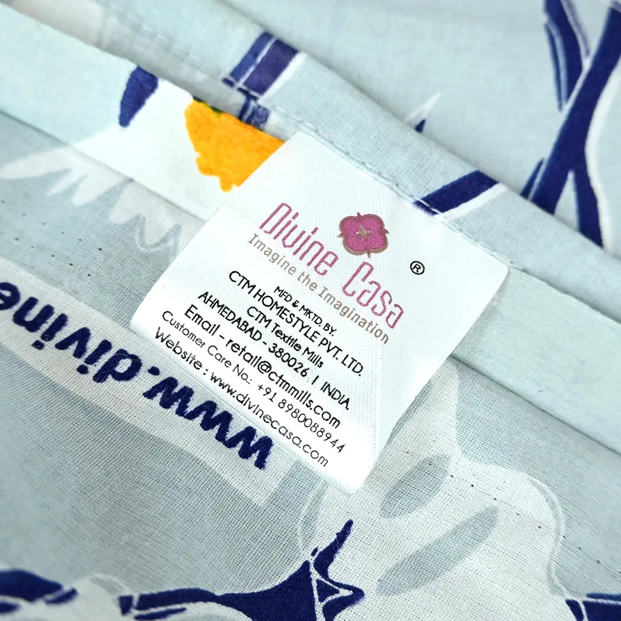 Divine Casa 100% Cotton Bedsheet for Single Bed, 144 TC Bedsheet Single Size Bed Cotton with 1 Pillow Cover Colour Aqua Bloom