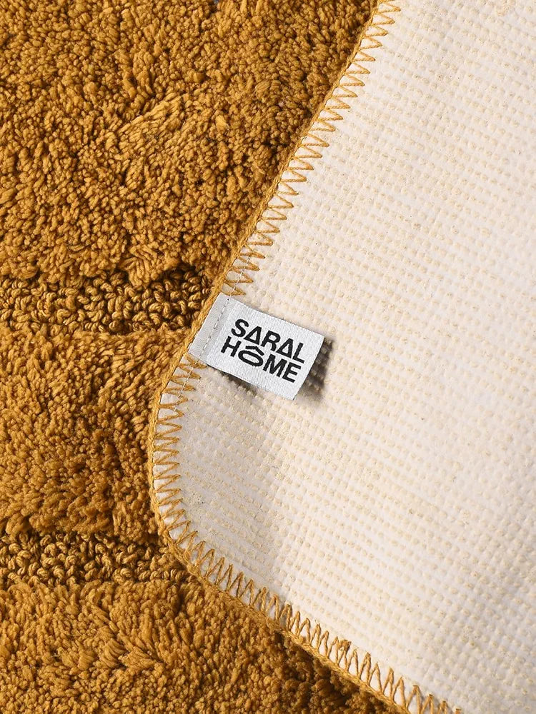 Saral Home Cotton Anti Slip Bathmat Set with Contour Colour Ochard