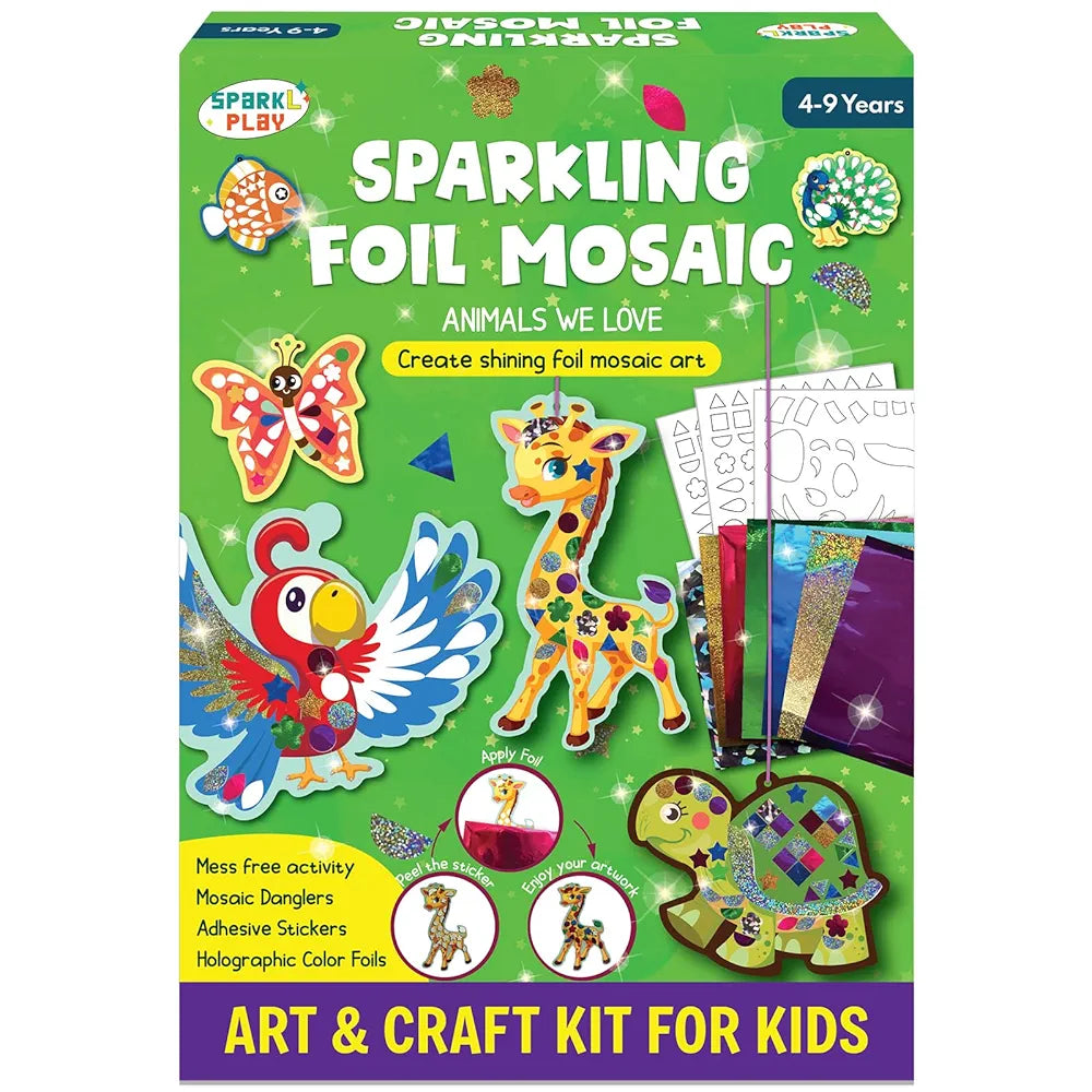 SparkLPlay Paper Art & Craft Kit, Foil Fun Activity. Birthday Gift For Girls & Boys Ages 4 To 9. Theme Danglers 6,Color Foils 40+,Stickers 190+. Foil Mosaic Craft. ,Multicolor