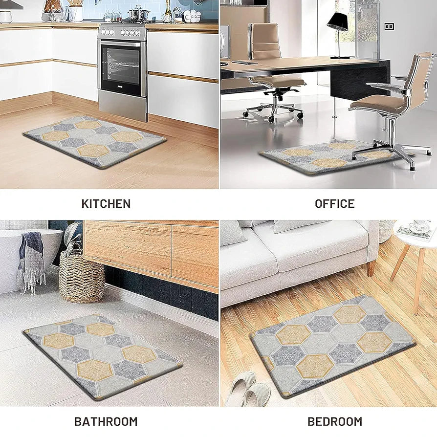 Luxe Home Columbo Anti-Fatigue Kitchen Mat Non-Slip Cushioned Comfort Mat Hexagonal Tile Pattern Standing Desk Mat Colour Honeycomb