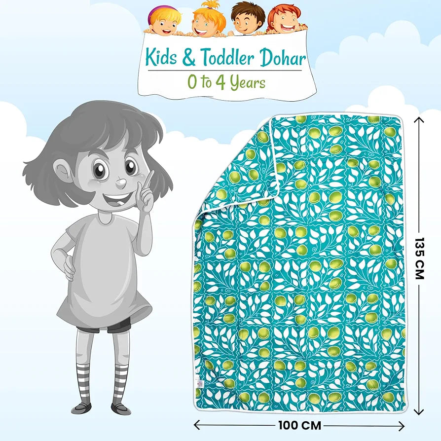 Divine Casa 100% Cotton Toddler Baby Blanket for for 0-4 Years Skin Friendly Swaddle Dohar for Girls and Boys Colour Turquoise and Green