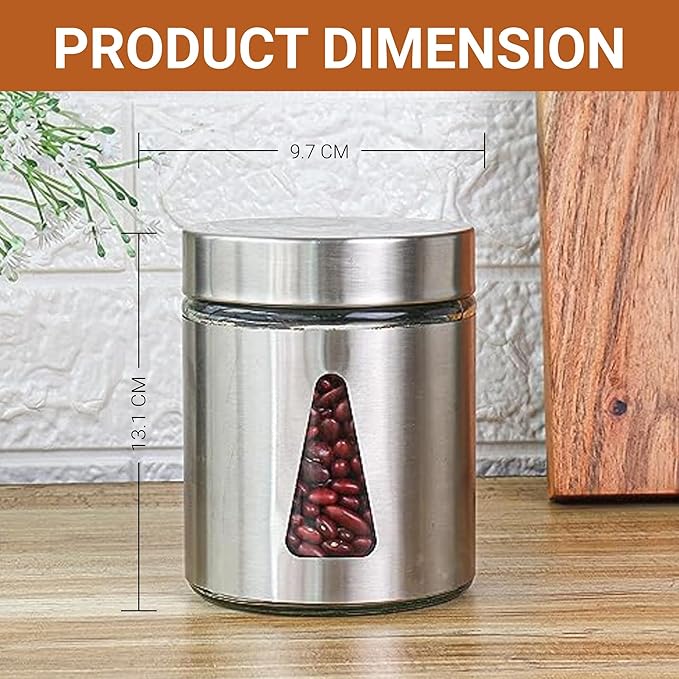 Femora Kitchen Storage Jars Steel Finish With See Through Window Jar | 700 Ml | Pack of 2 | Silver