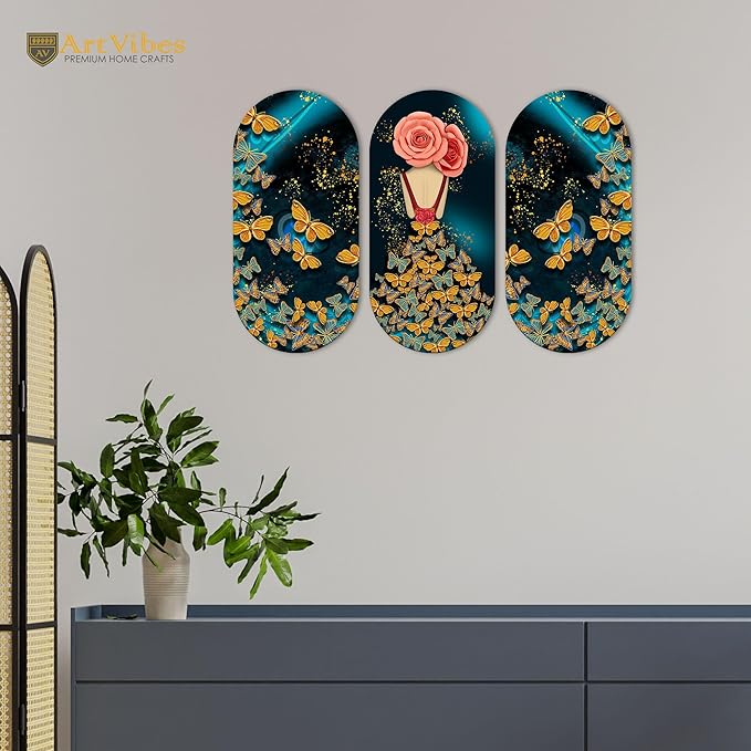 Artvibes Beautiful and Creative Art Printed Wooden Wall Hanger for Home | Set of 3