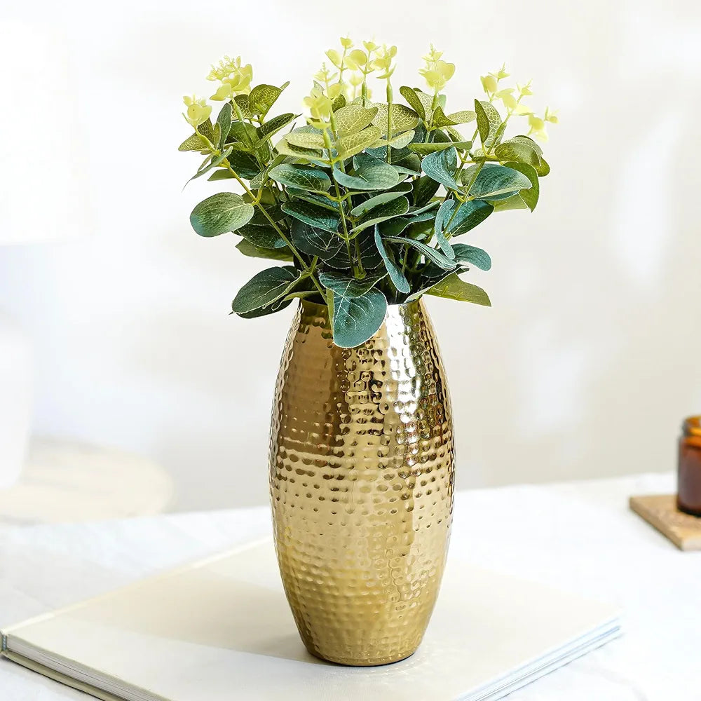 Behoma Metal Golden Full Hammered Oblong Shape 1 Large Pcs Flowers not Included