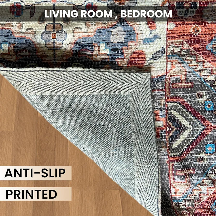 Sajavat Home Cotton Printed Rectangular Floor Rug Colour Red Multi