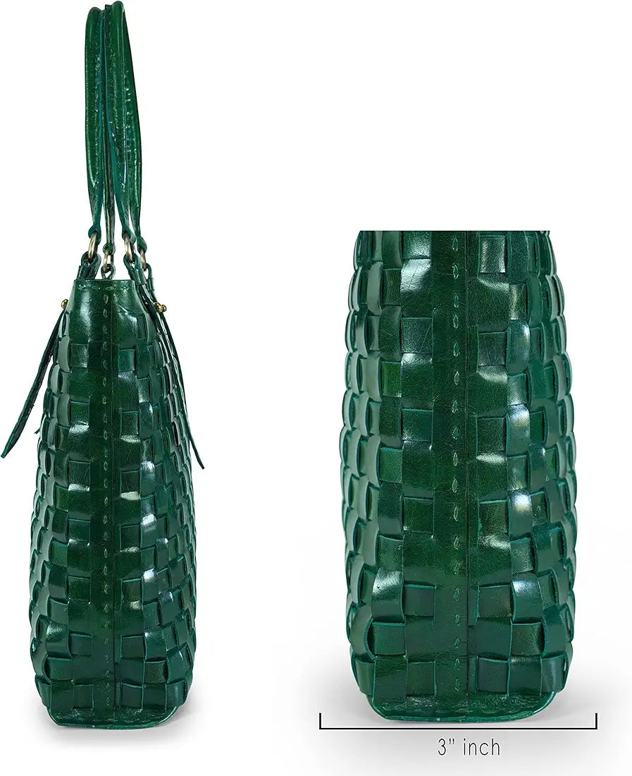 Goatter Genuine Leather Handmade Women's Tote Bag,Green Color