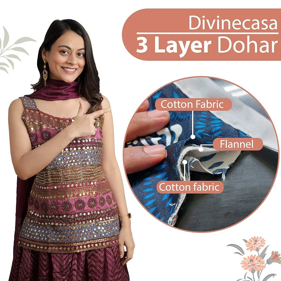 Divine Casa Floret 100% Cotton Double Dohar 120 GSM Soft & Lightweight Throw Blanket Colour Floral Blush