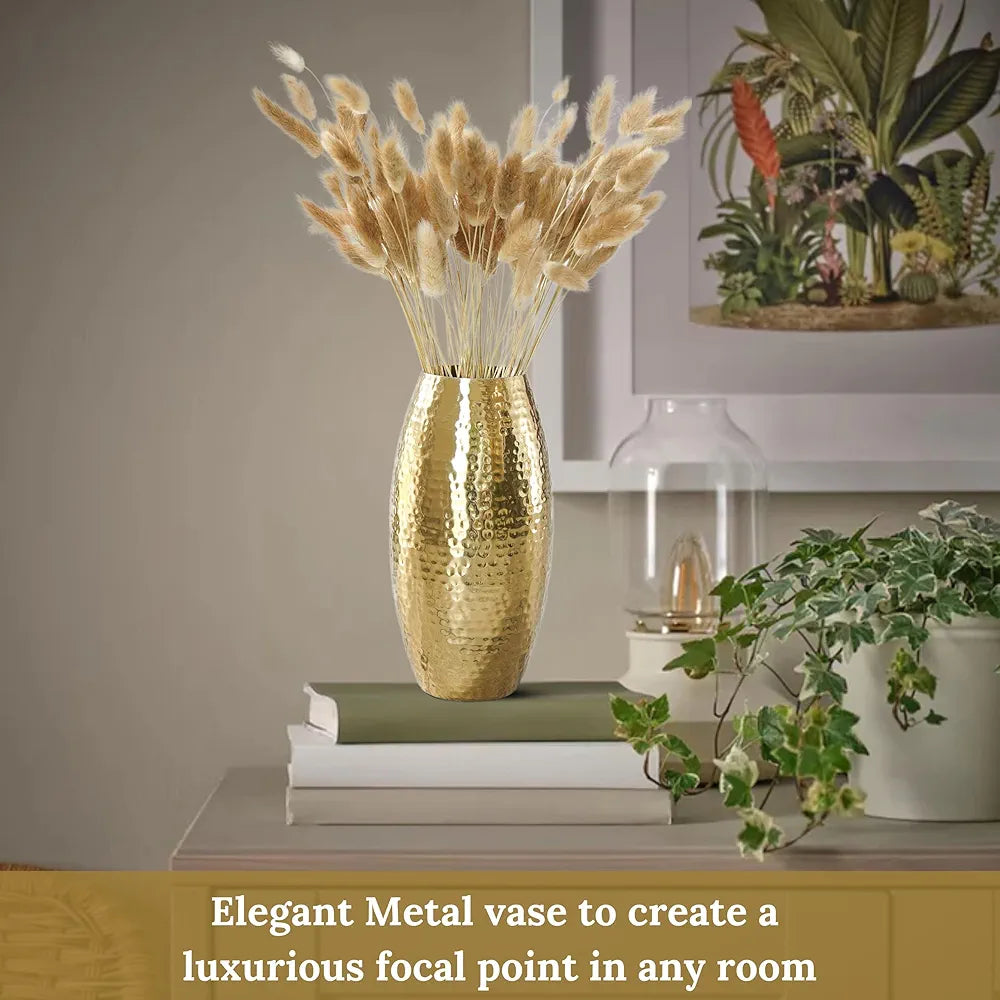 Behoma Metal Golden Full Hammered Oblong Shape 1 Large Pcs Flowers not Included
