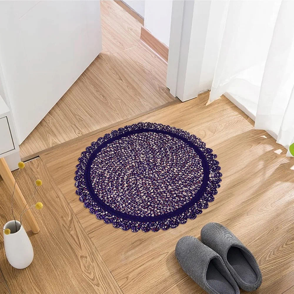 Kuber Industries Round Shape Feather Door Mat Cotton 20 Inch Large Purple Colour