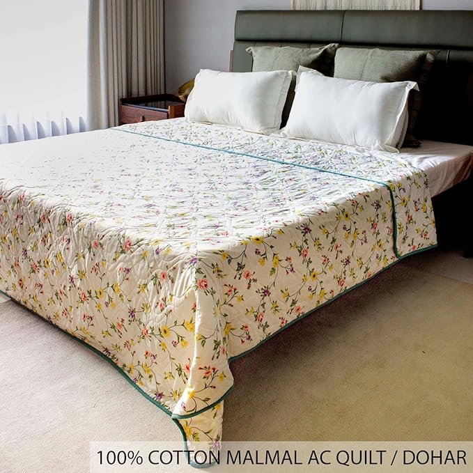 Urban Space All Season AC Blanket 3 Layered Super Soft Malmal Cotton Colour Yellow Floral 6