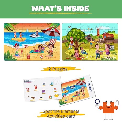 The Puzzl Co- Set of 2 Jigsaw Puzzles Game  for Kids Beach & Contryside Cardboard Birthday Gift