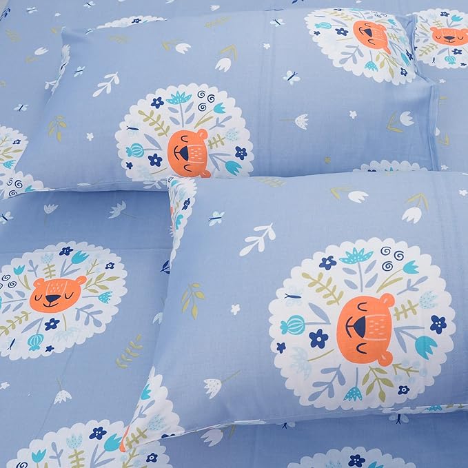 Huesland by Ahmedabad Cotton 186 TC Kids Bedsheet King Size Cotton with 2 Pillow Covers | Powder Blue & White