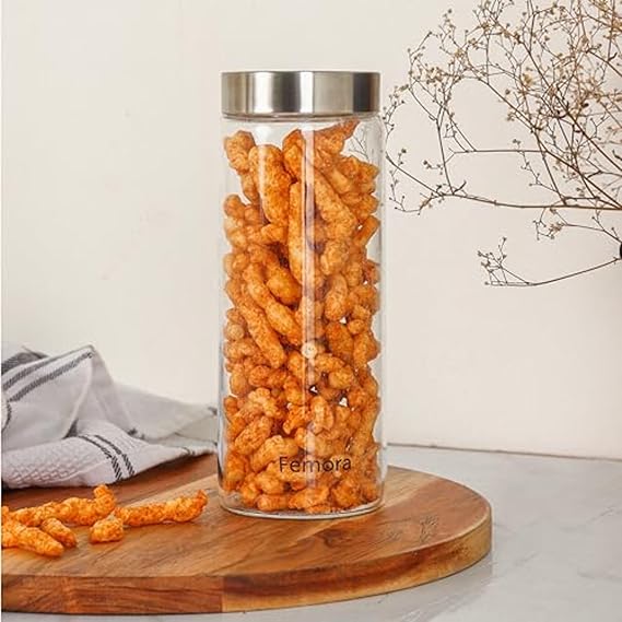 Femora Kitchen Storage Jars Borosilicate Glass With Steel Lid Air Tight Jar | 750 Ml | Set of 1