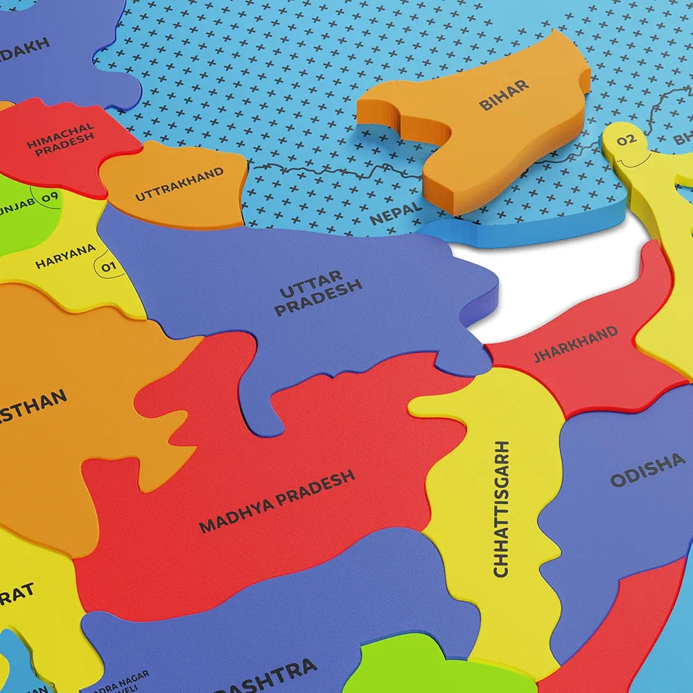 SPARTAN KIDS® India Map Puzzle, Learn Indian States & Capitals, Educational Toy for Ages 4-8, 25-Piece Jigsaw with Foam Frame, 33 Flags, 70 Capital Stickers, Geography Gift for Kids