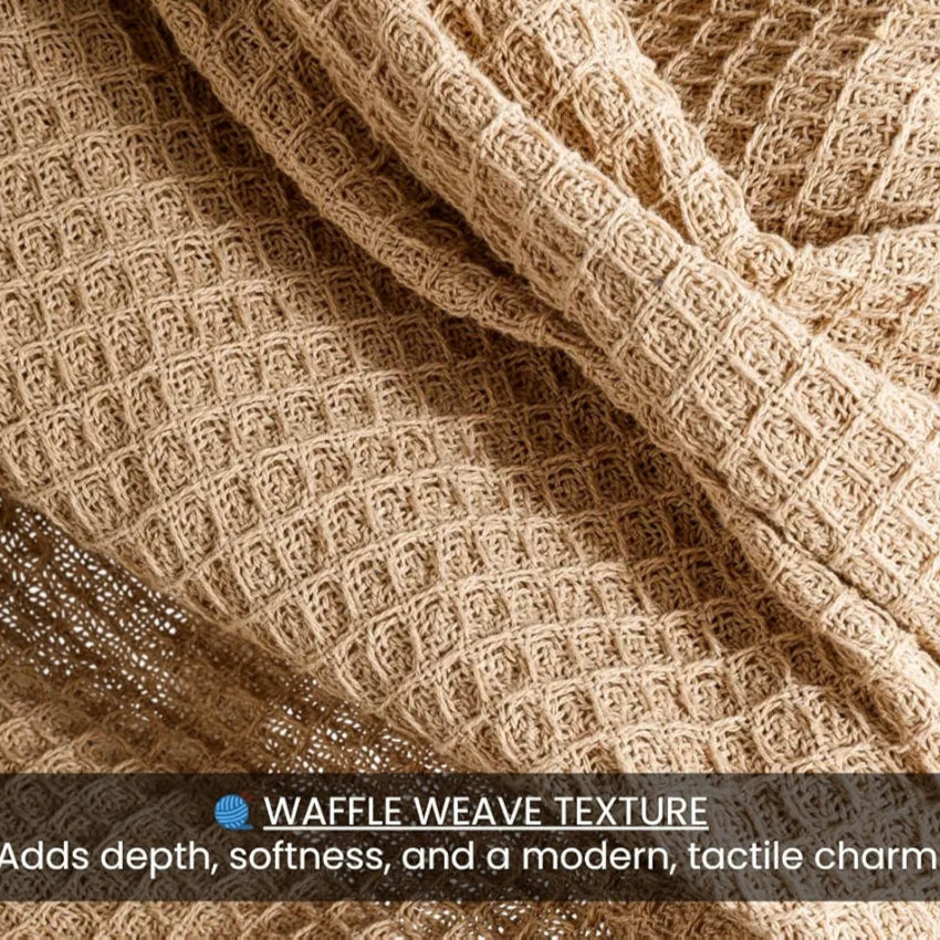 Homadorn Waffle Weave Cotton Throw Blanket  Colour Beige