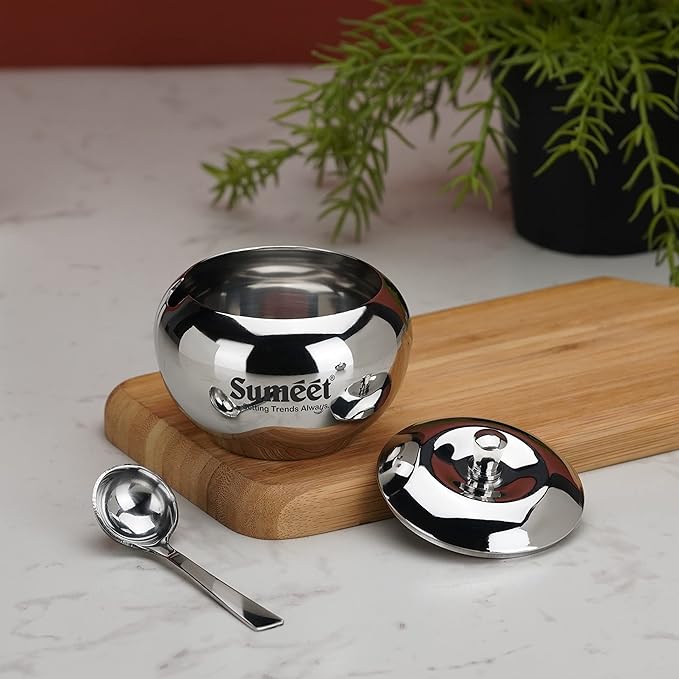 Sumeet Stainless Steel Ghee and Oil Pot with Spoon 7.5 cm Dia 170 ml Silver
