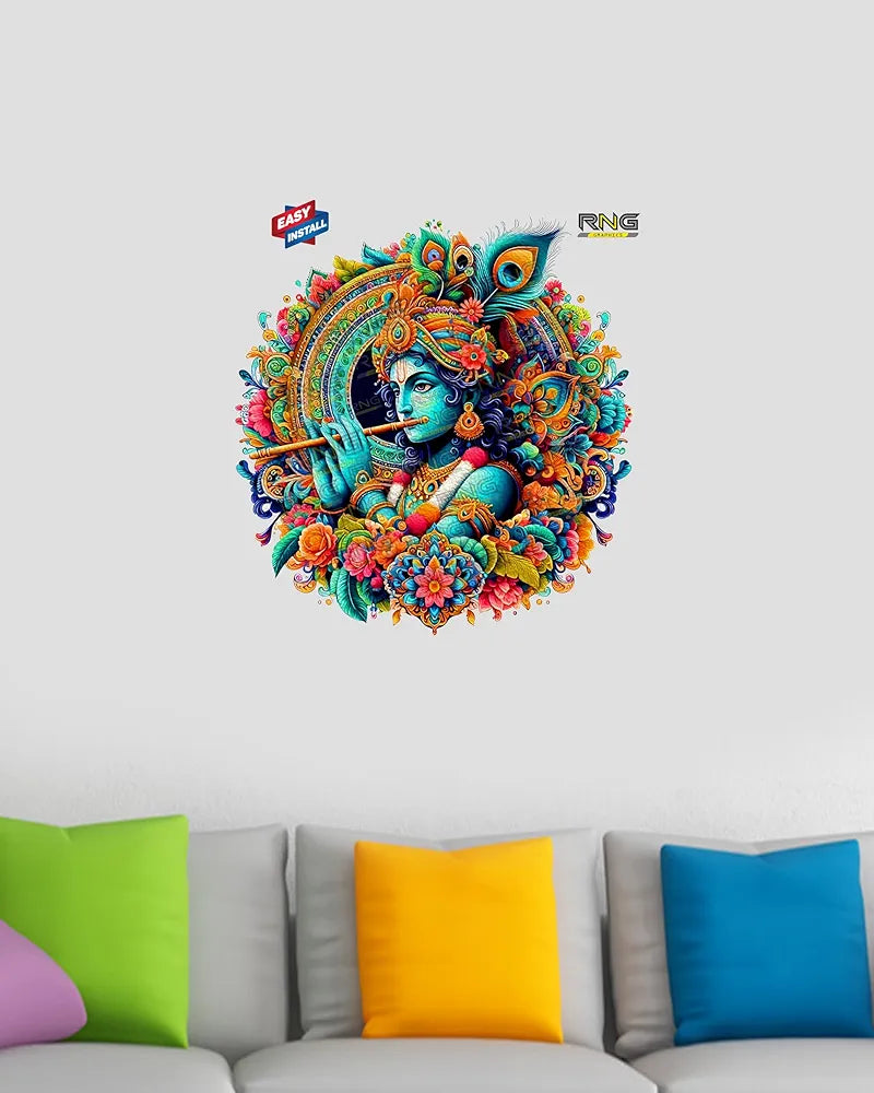 Rng Graphics Pvc Vinyl Vibrant Little Krishna Wall Art krishna Wall Sticker Multicolor 51 Cm X 48 cm DW-147L