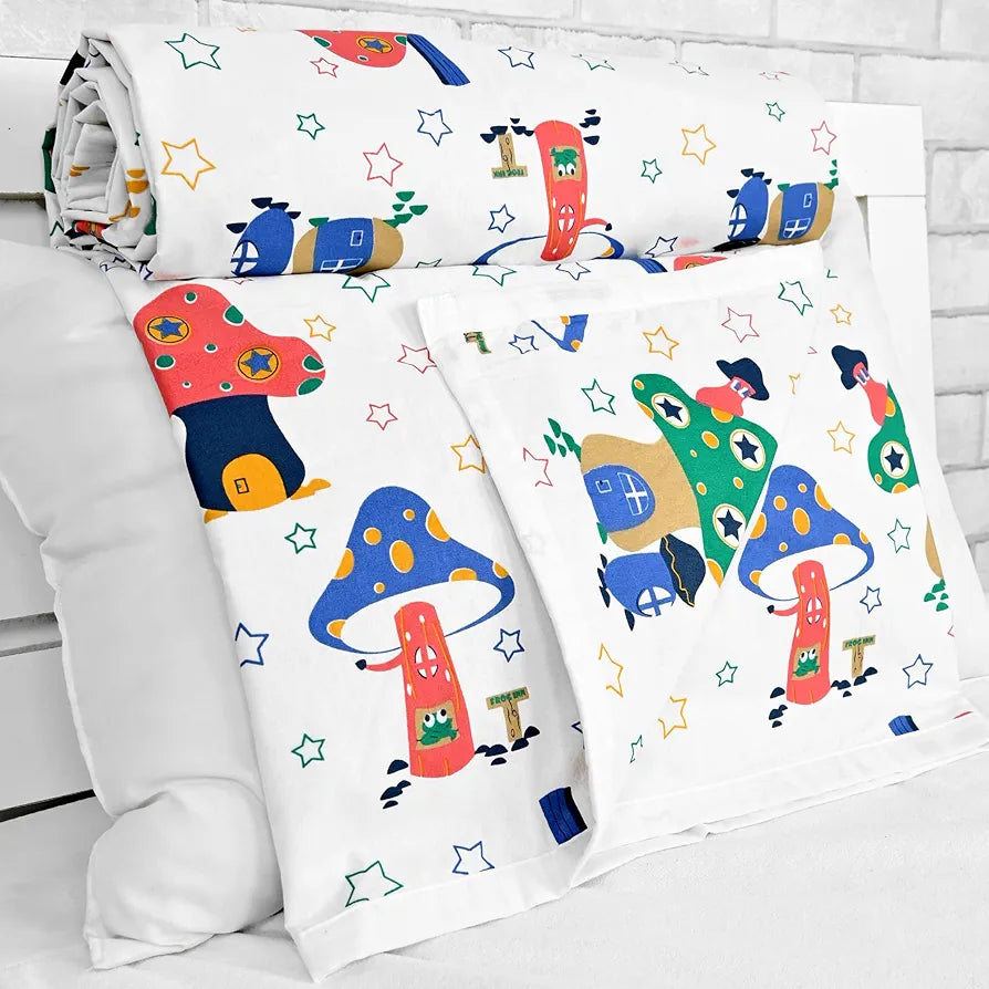 Divine Casa Pure Cotton Printed Single Dohar 120 GSM Soft & Lightweight Throw Blanket Colour Rosin White