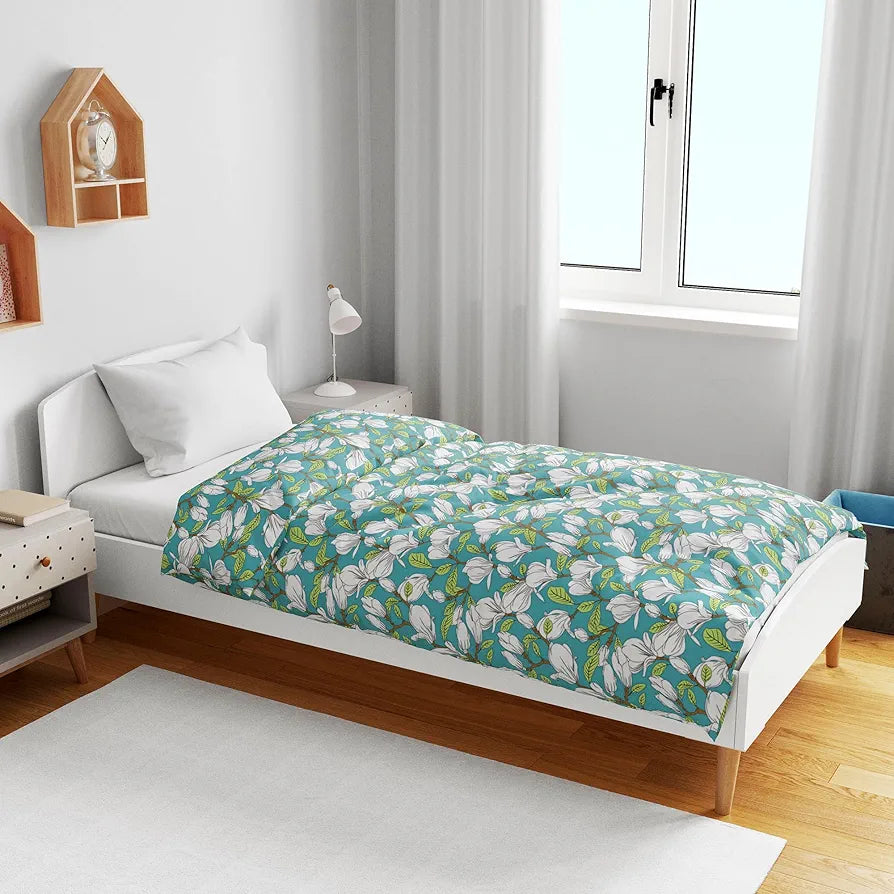 Divine Casa Floret 100% Cotton Single Kids Dohar 120 GSM Soft & Lightweight Throw Blanket Colour Meadow Green