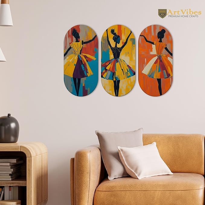 Artvibes Abstract Art Dancers Wood Wall Hanging Decoration Items for Home | Set of 3