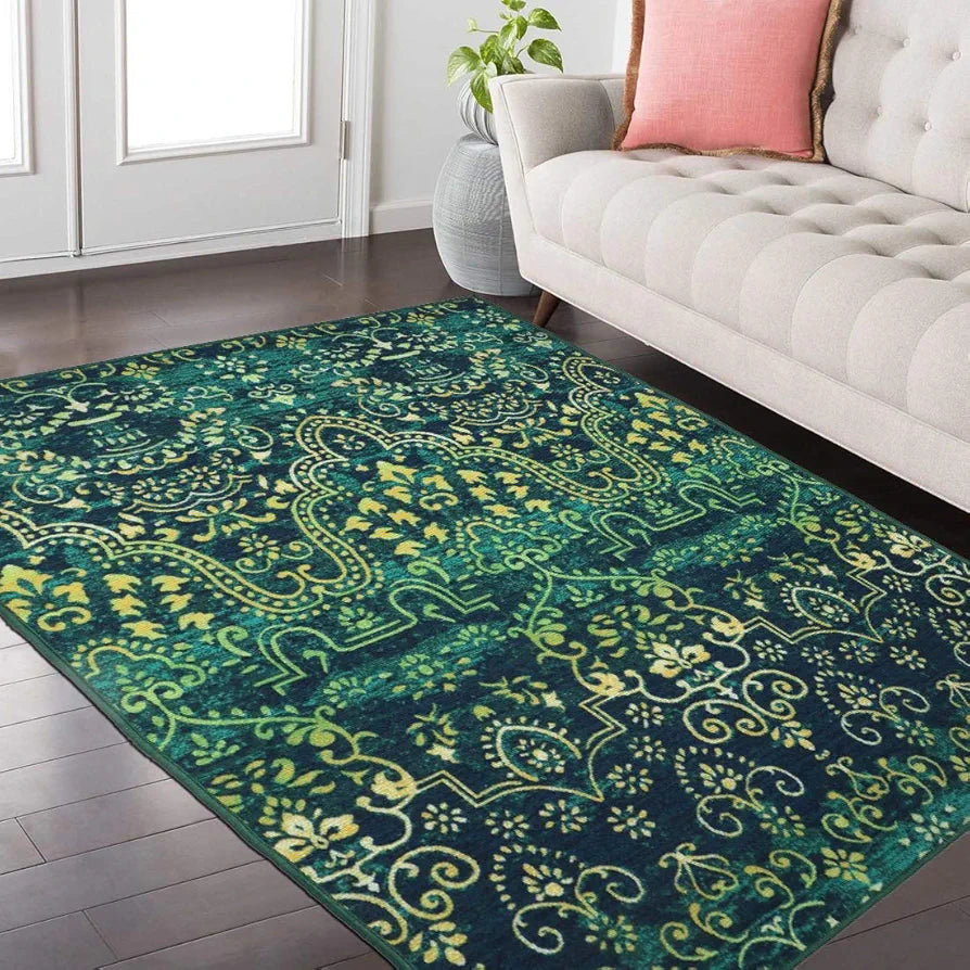 Status Contract Premium Vintage Printed Carpet Rug for Bedroom/Living Area/Home with Anti Slip Backing