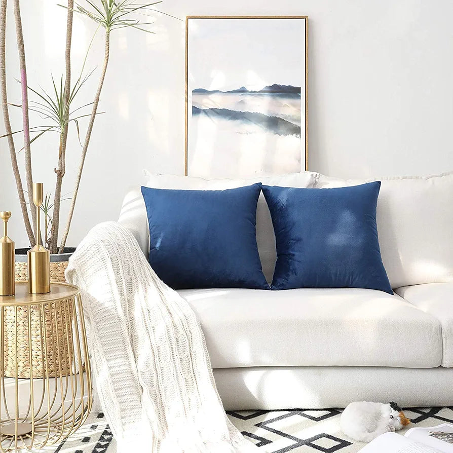 Aerohaven Premium Velvet Reversible Decorative Throw Pillow/Cushion Covers with Invisible Zipper Navy Colour (Pack of 2)